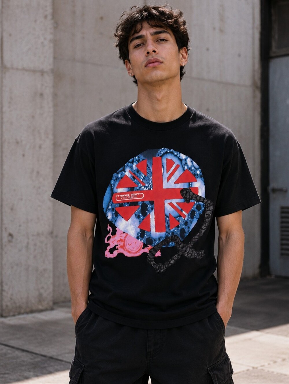 Cactus Jack Travis Scott O2 Live Union Jack Tee Black L New